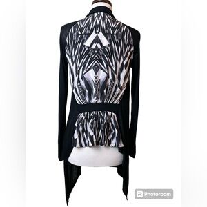 Ted Baker London Cardigan Waterfall Size 2 Black Gray Silk Back Panel